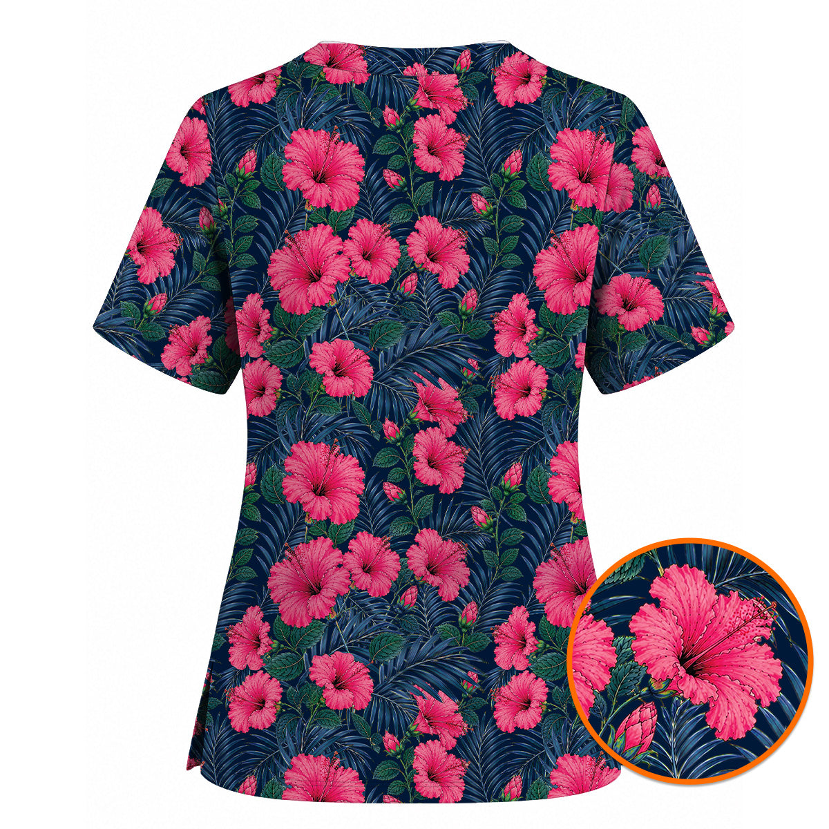 Tropical Hibiscus Scrub Top, Vibrant Hibiscus Floral Nurse Scrubs, Botanical Gift For Nurses