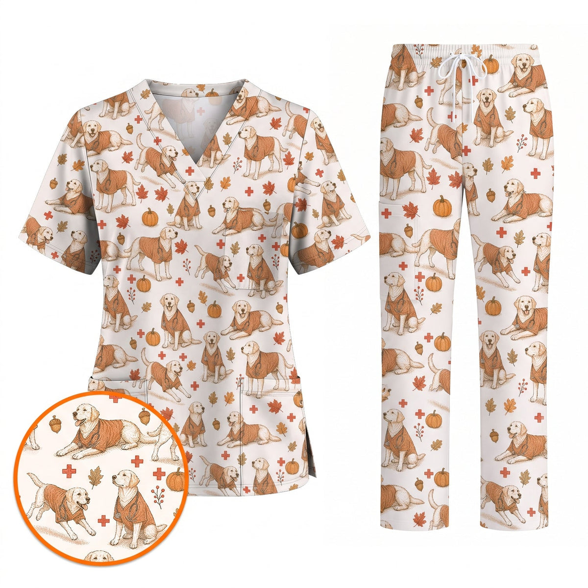 Fall Dachshund Scrub Top, Autumn Wiener Dog Nurse Uniform for Veterinary Professionals, Breathable Fabrics Nursing Scrubs for Dog Lovers (Copy)