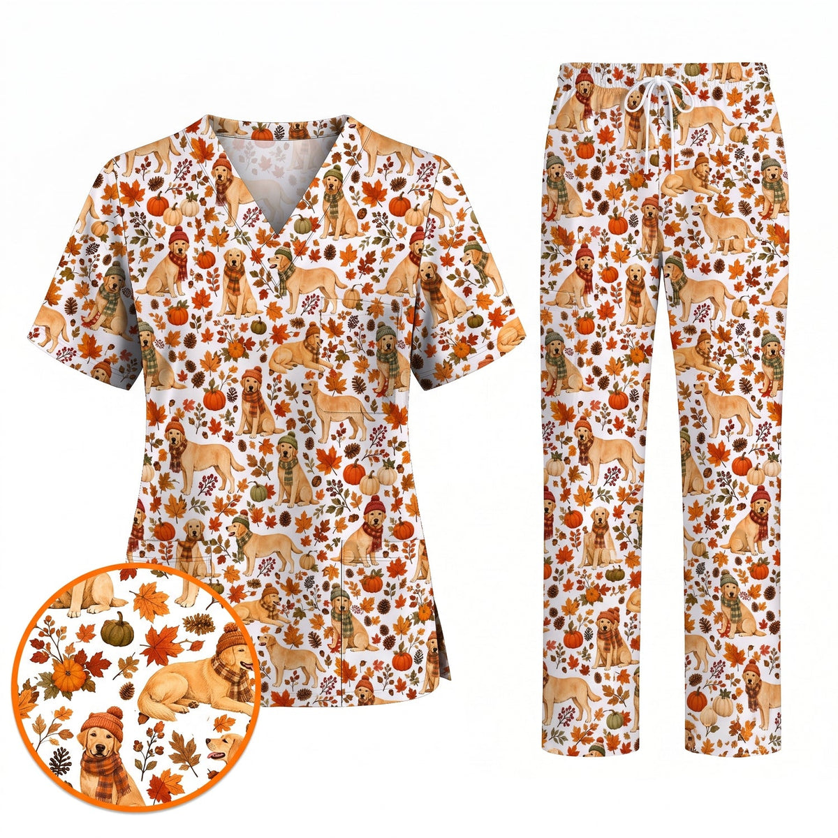 Labrador Retriever Nurse Scrub Top, Funny Autumn Lab Dog Medical Scrubs for Veterinary & Healthcare Staff, Breathable Fabrics Nursing Uniform