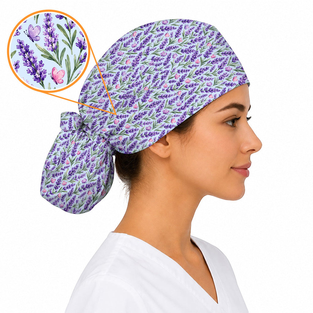 Charming Lavender Scrub Caps, Purple Lavender Butterfly Nurse Scrubs Cap, Botanical Floral Gift For Nurses