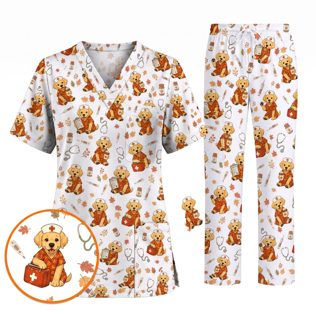 Labrador Retriever Scrub Top, Fall Dog Nursing Uniform for Veterinary Professionals, Cozy Autumn Nurse Scrubs for Dog Lovers