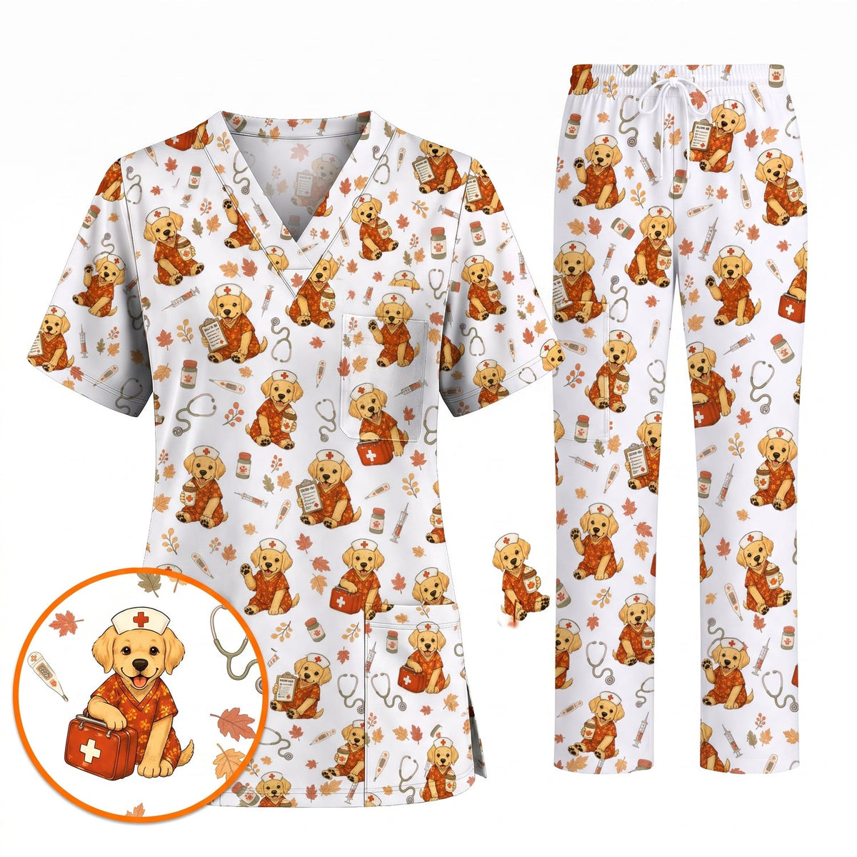 Labrador Retriever Scrub Top, Fall Dog Nursing Uniform for Veterinary Professionals, Cozy Autumn Nurse Scrubs for Dog Lovers