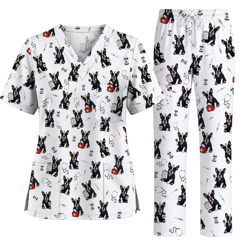 Frenchton Veterinary Scrub Top, Frenchton Vet Nurse Uniform for Animal Lovers, Comfortable Veterinary Scrubs for Veterinary Professionals