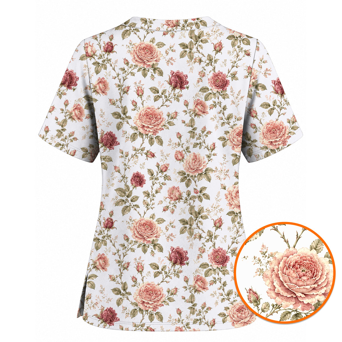 Vintage Rose Scrub Top, Romantic Rose Floral Nurse Scrubs Uniform, Cottagecore Flower Gift For Nurses