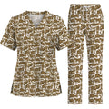 Cute Tabby Cat Pattern Scrub Top, Brown Tabby Cat Nursing Uniform for Cat Lovers, Comfortable Feline Scrubs for Nurses 1