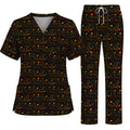 Autumn Black Cat Scrub Top, Fall Cat Nursing Uniform for Cat Lovers, Comfortable Feline Medical Scrubs For Nurse