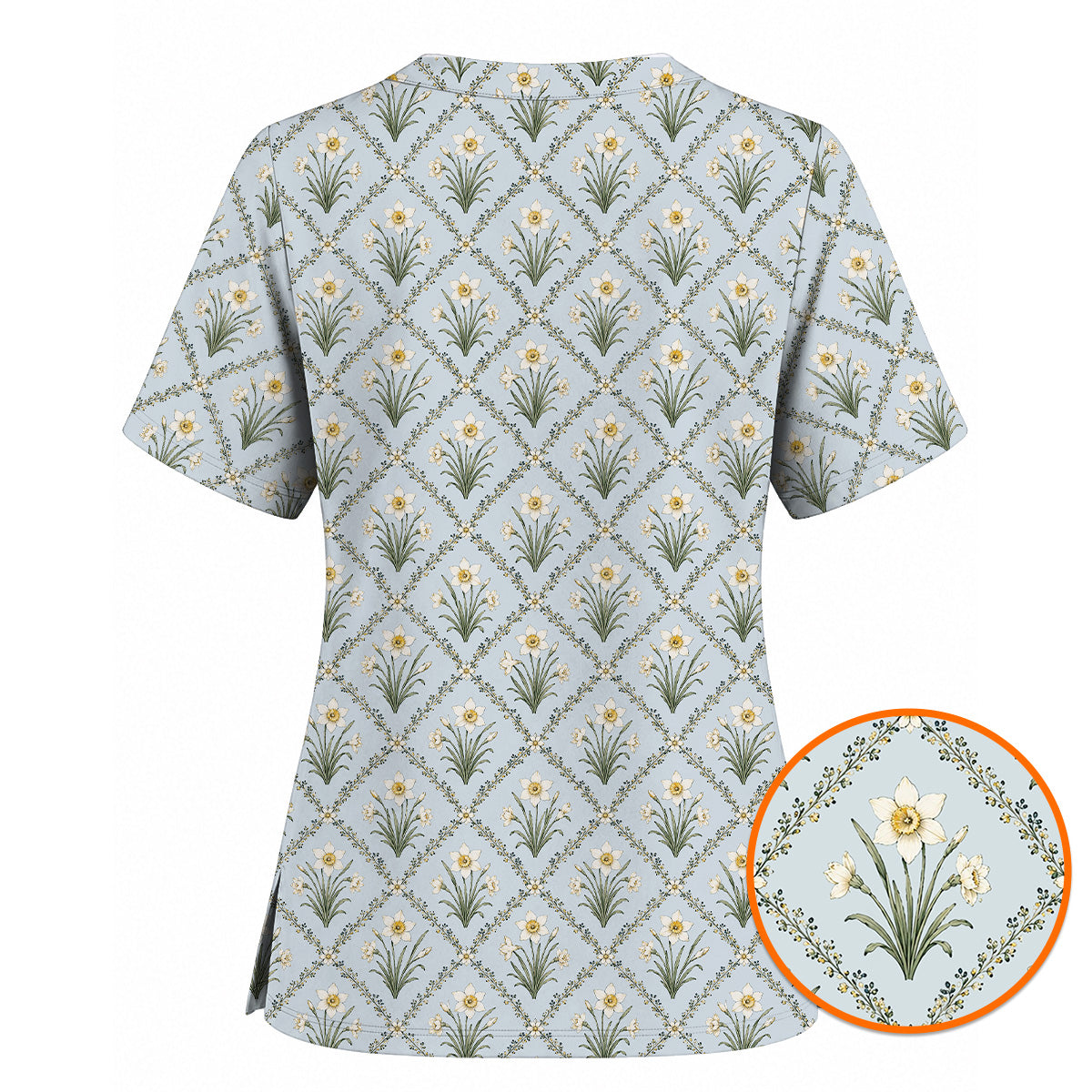 Elegant Daffodil Scrub Top, Vintage Daffodil Floral Nurse Scrubs Uniform, Spring Flower Gift For Nurses (Copy)