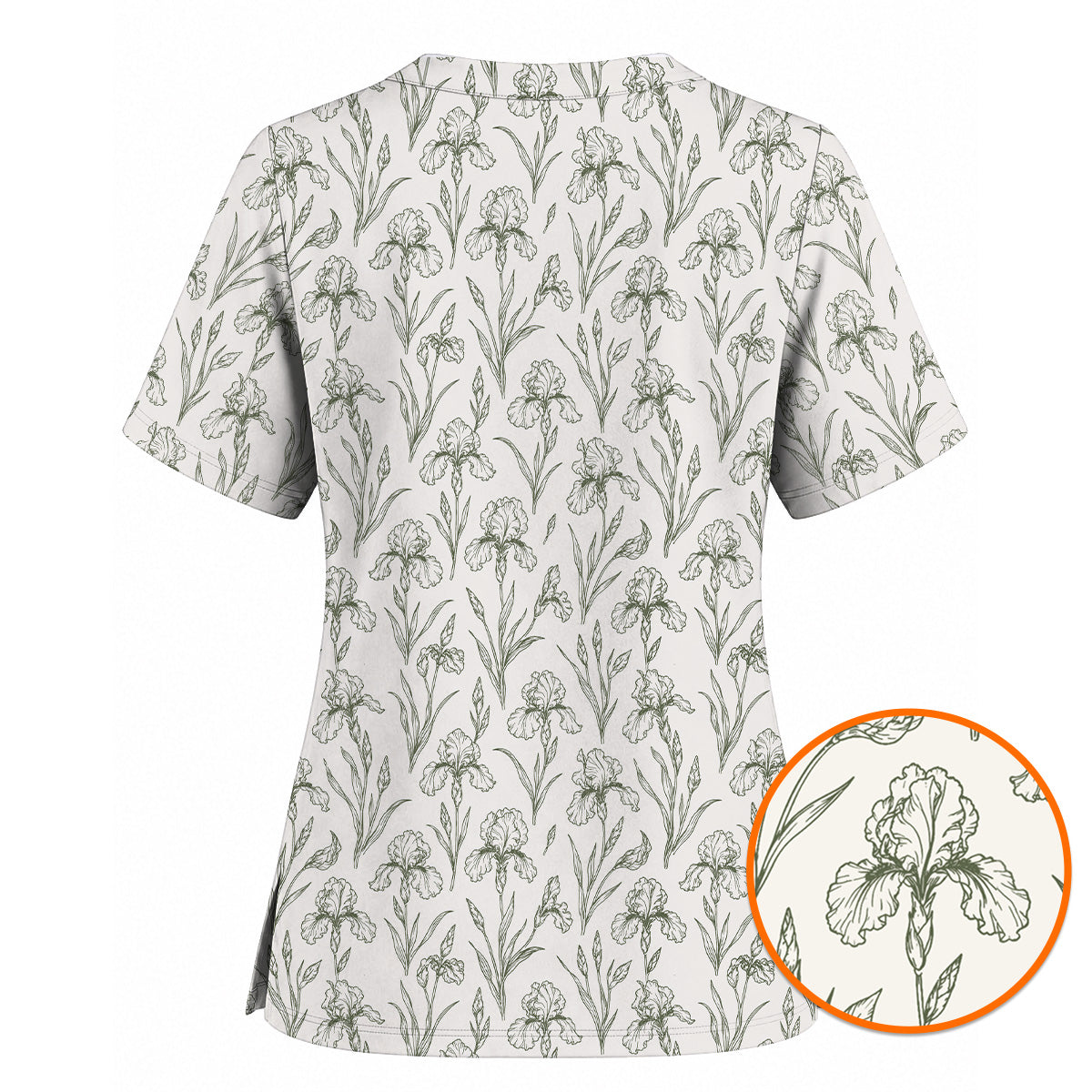 Iris Floral Scrub Top, Botanical Iris Print Scrubs, Vintage Flower Nurse Uniform