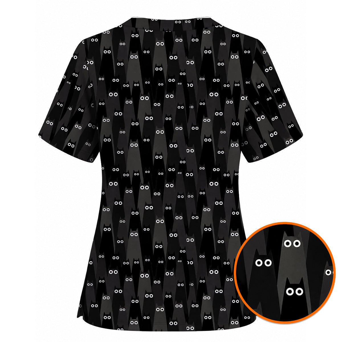 Black Cat Scrub Top, Spooky Cat Print Scrubs, Cute Halloween Nurse Uniform