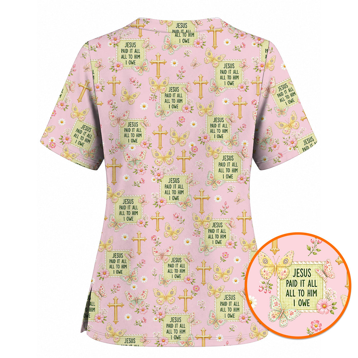 Jesus Paid It All Scrub Top, Christian Butterfly Floral Nurse Scrubs Uniform, Faith Inspired Gift For Nurses