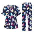 Funny Dog Print Scrub Top, Cute Puppy Pattern Nursing Uniform, Breathable Medical Scrubs for Women