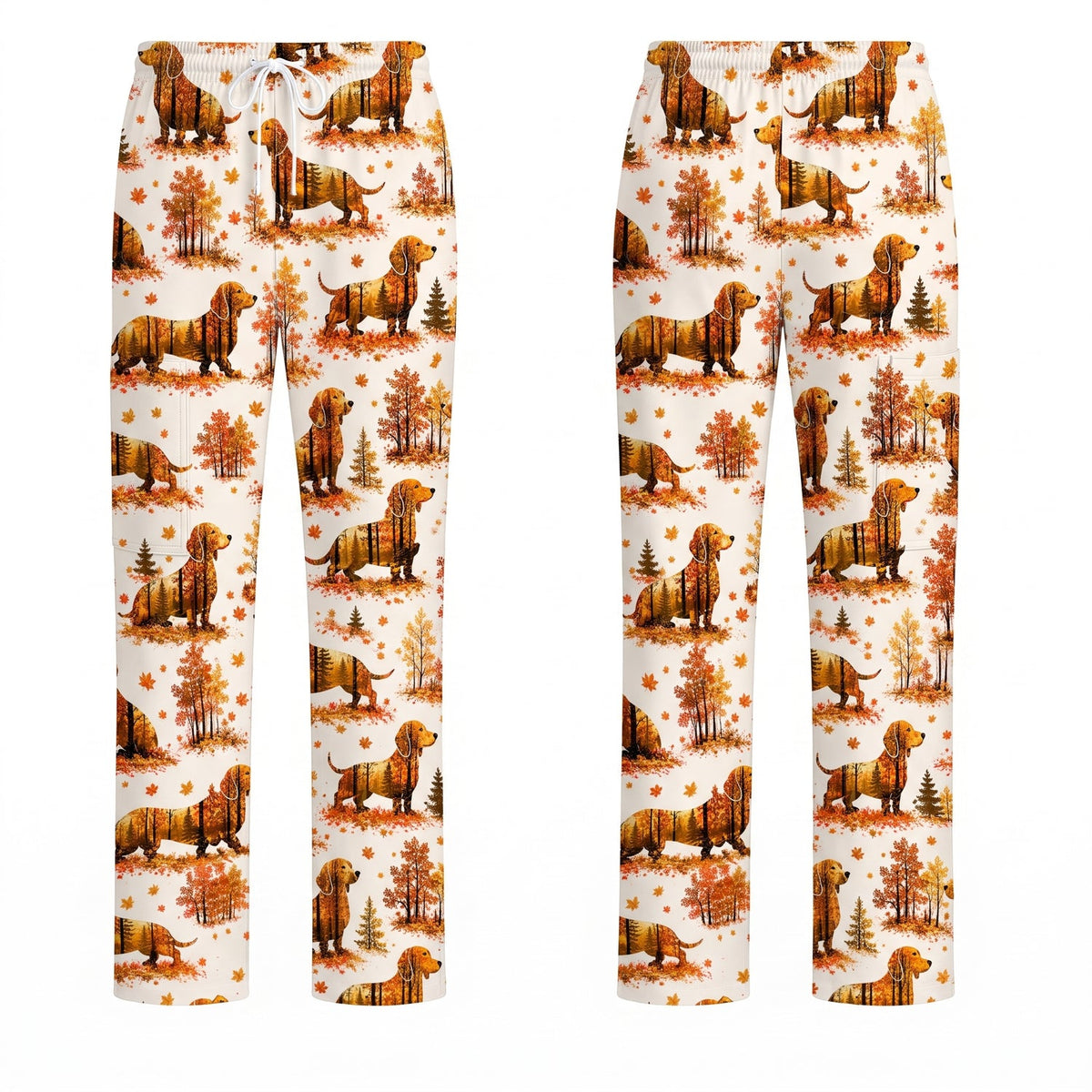 Autumn Dachshund Scrub Top, Fall Wiener Dog Nursing Uniform for Healthcare Workers, Cute Dachshund Nurse Scrubs for Dog Lovers