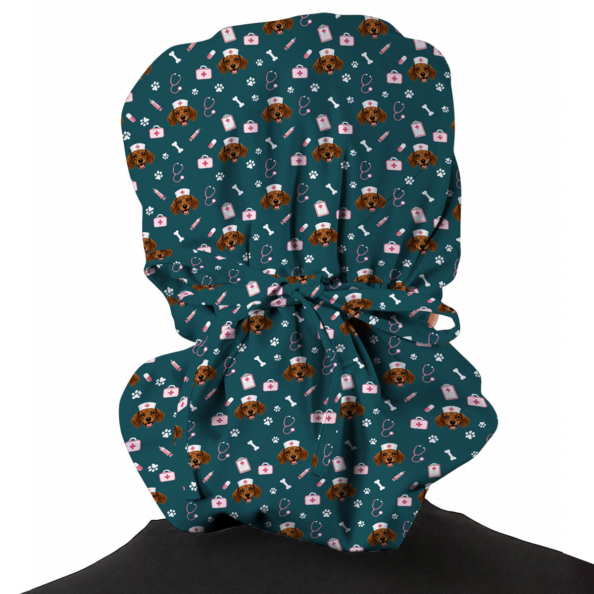 Dachshund Nurse Scrub Cap, Cute Wiener Dog Medical Uniform for Veterinary Professionals, Black Dog Lover Scrubs for Nurses