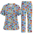 Funny Cat Pattern Scrub Top, Cute Kitty Nursing Uniform for Cat Lovers, Comfortable Medical Scrubs for Nurses