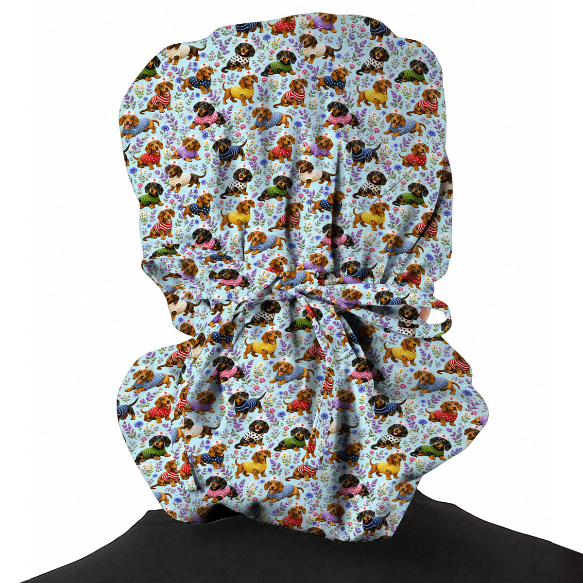 Dachshund Floral Nurse Scrub Cap, Cute Wiener Dog Pattern Scrubs for Nurses, Dog Lover Healthcare Gift