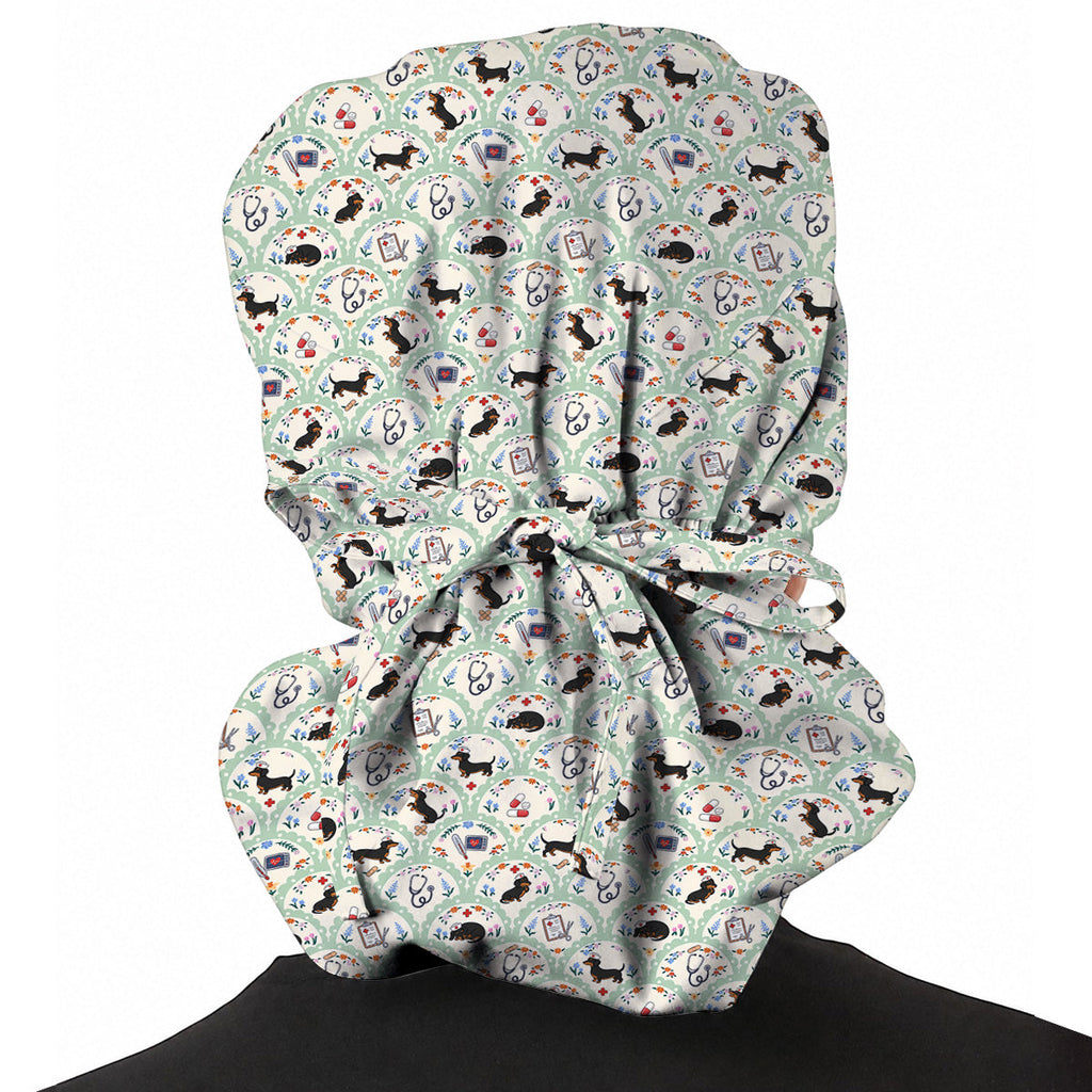 Dachshund Nurse Scrub Cap, Wiener Dog Medical Pattern Scrubs for Nurses, Cute Healthcare Uniform for Dog Lovers