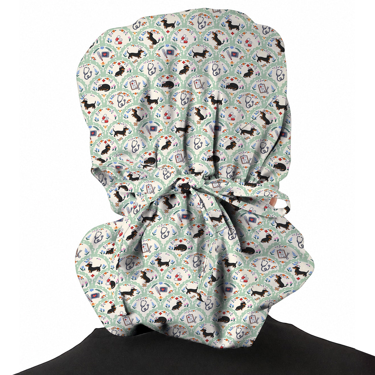 Dachshund Nurse Scrub Cap, Wiener Dog Medical Pattern Scrubs for Nurses, Cute Healthcare Uniform for Dog Lovers