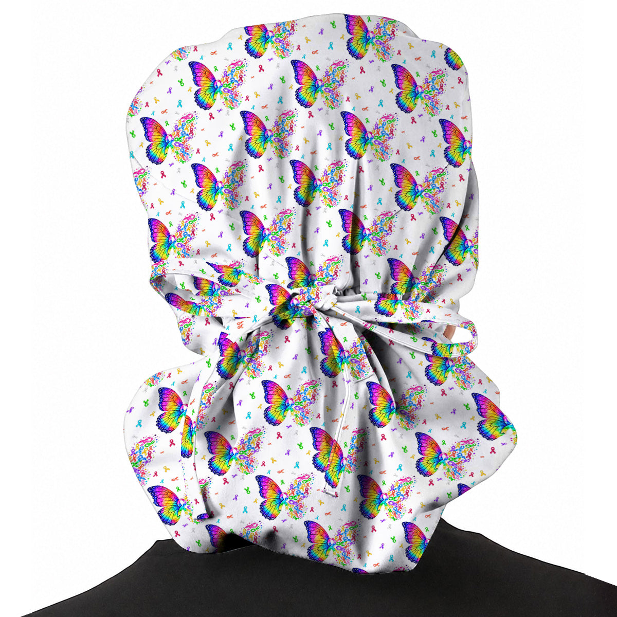 Cancer Awareness Butterfly Pattern Scrub Caps, Colorful Ribbon Nurse Scrubs, Healthcare Worker Awareness Scrub Cap
