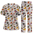 Dachshund Floral Nurse Scrub Top, Cute Wiener Dog Pattern Scrubs for Nurses, Dog Lover Healthcare Gift