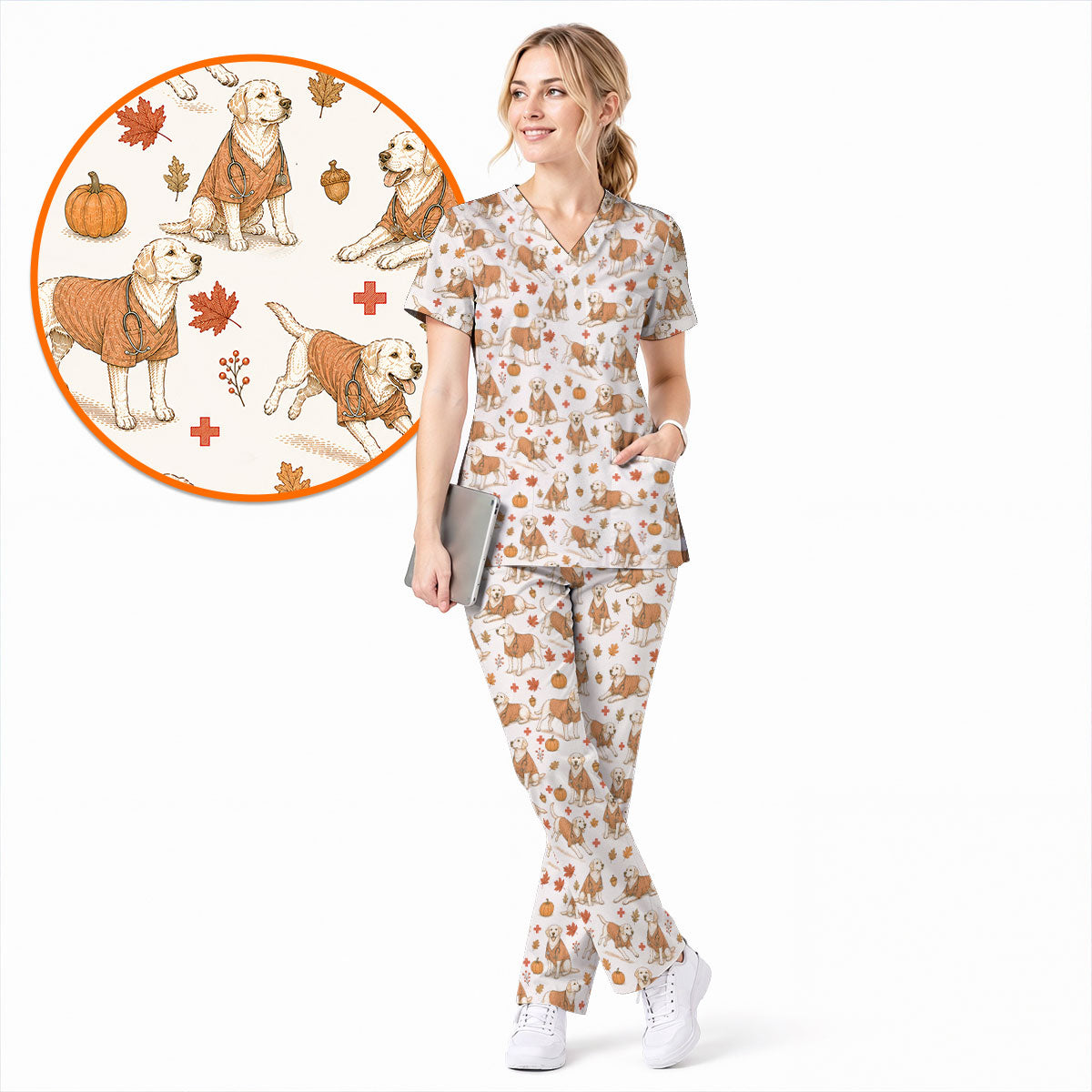 Fall Dachshund Scrub Top, Autumn Wiener Dog Nurse Uniform for Veterinary Professionals, Breathable Fabrics Nursing Scrubs for Dog Lovers (Copy)