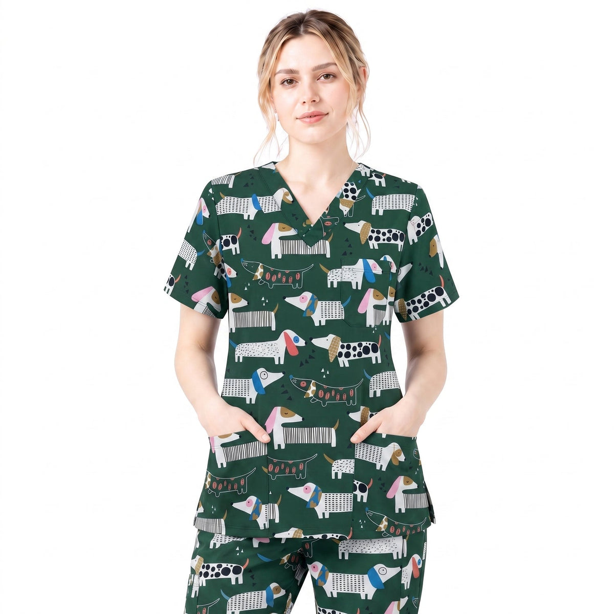 Dachshund Scrub Top for Women, Cute Wiener Dog Nursing Uniform, Funny Doxie Nurse Scrub Shirt, Gift for Healthcare Professionals RN LPN CNA Vet Tech