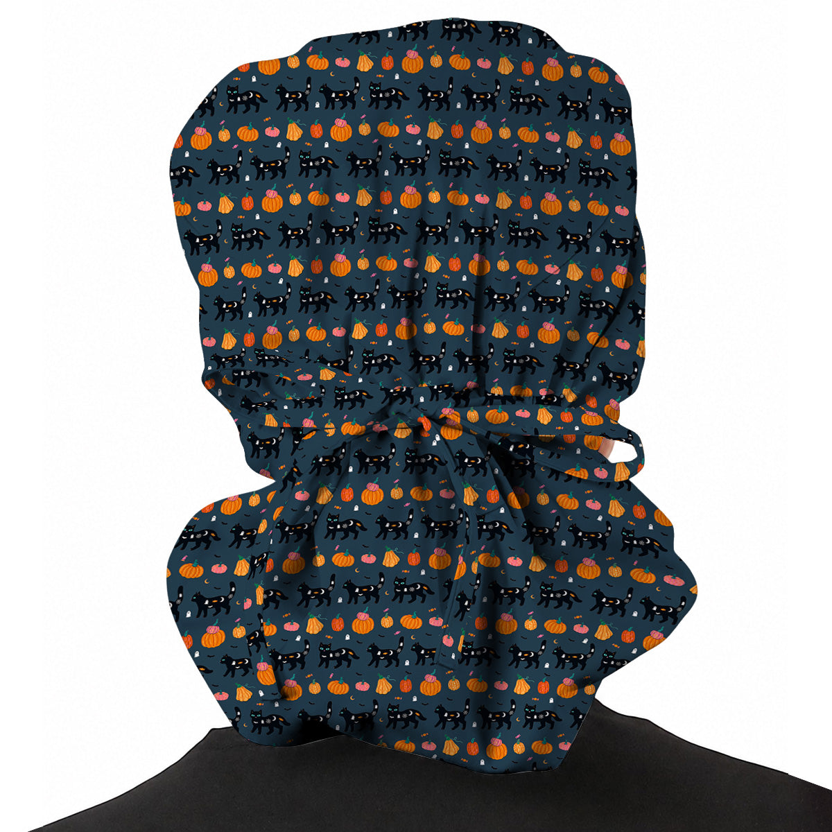 Halloween Black Cat Scrub Caps, Pumpkin Cat Print Scrubs, Spooky Nurse Cap